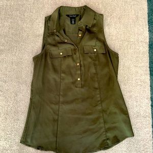 White House Black Market Hunter Green Sleeveless Blouse